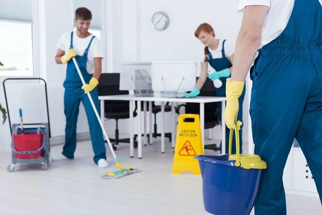 professional odor removal team in picture cleaning in a home.